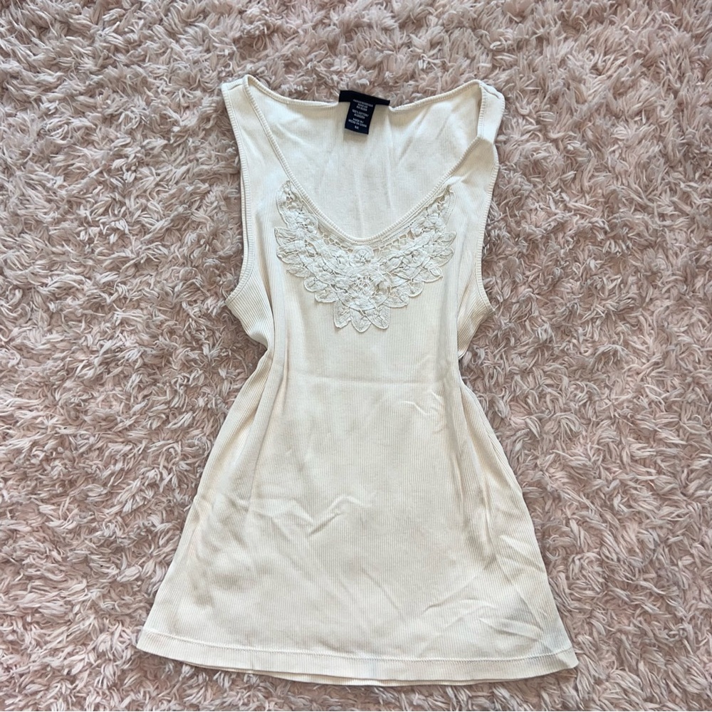 Elegant Cream Sleeveless Top with Lace Detail